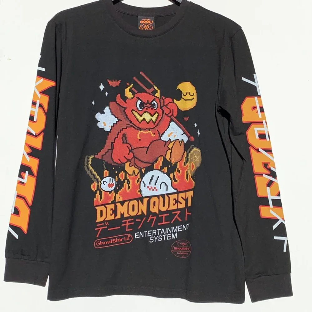 Black 100% cotton longsleeve with multi color digital print, unisex fit, NWT! - Picture 6 of 6